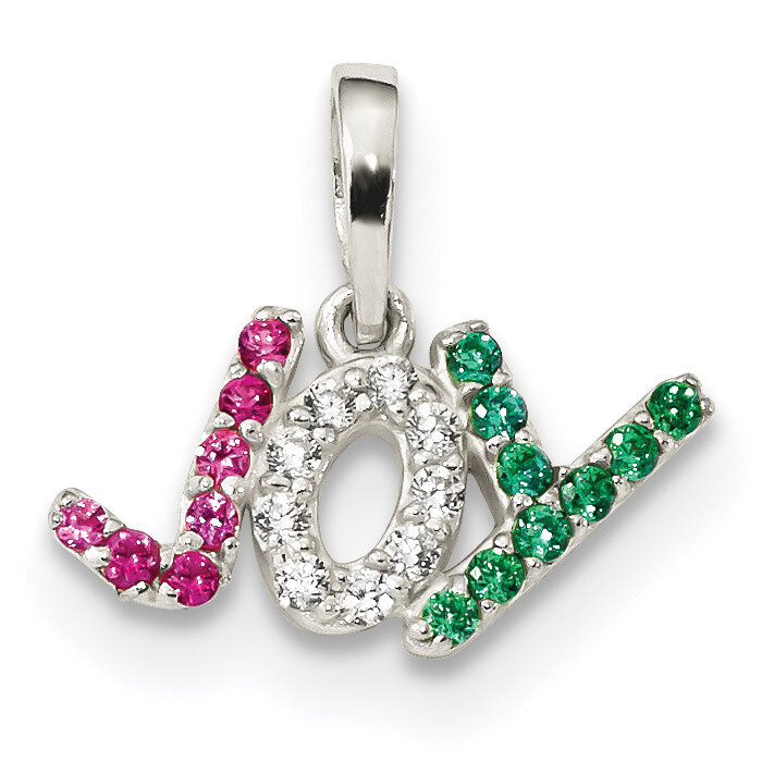 Red White &amp; Green CZ Diamond Joy Pendant Sterling Silver Polished QC9240, MPN: QC9240, 883957822662