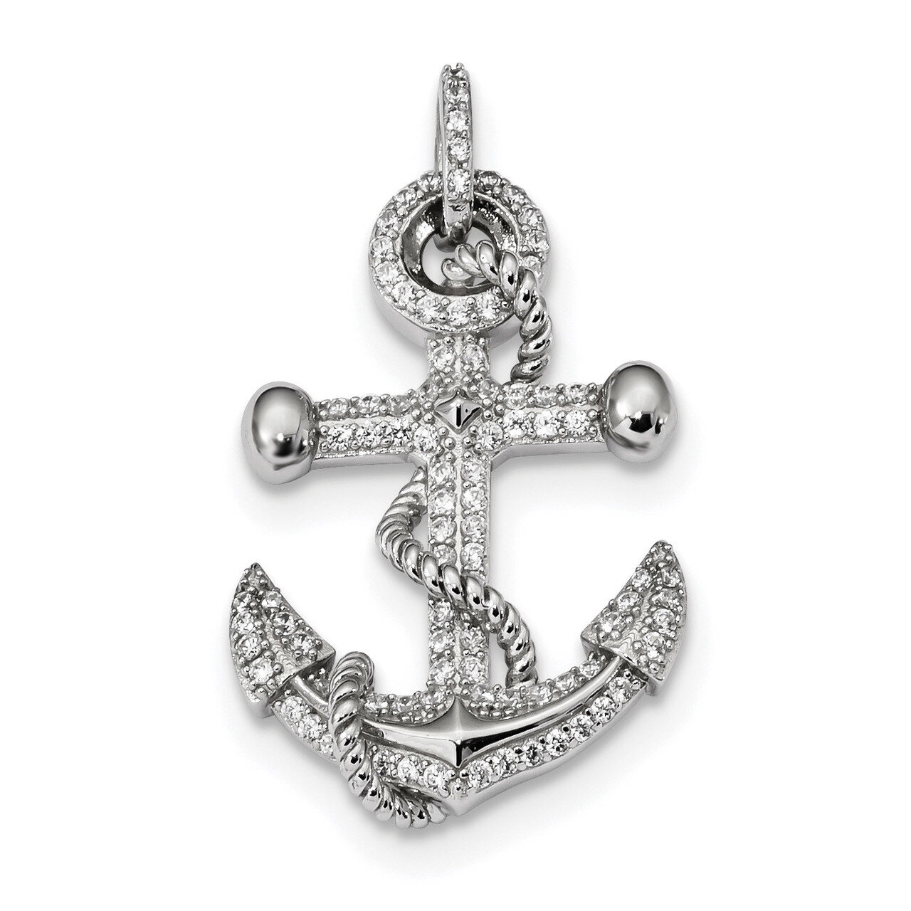 CZ Diamond Anchor Pendant Sterling Silver Rhodium-plated QC9260, MPN: QC9260, 883957985794