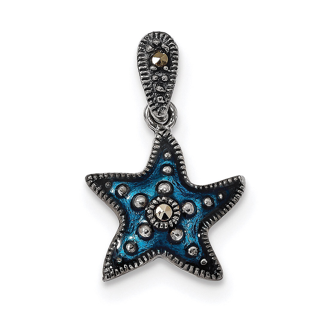Blue Epoxy &amp; Marcasite Star Pendant Sterling Silver Antiqued QC9263, MPN: QC9263,