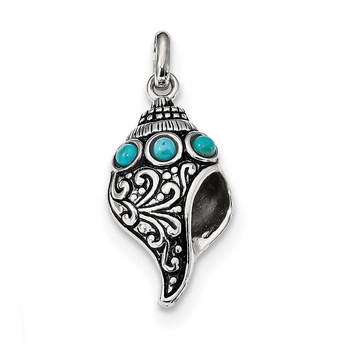 Antiqued Reconstituted Turquoise Shell Pendant Sterling Silver Rhodium QC9264