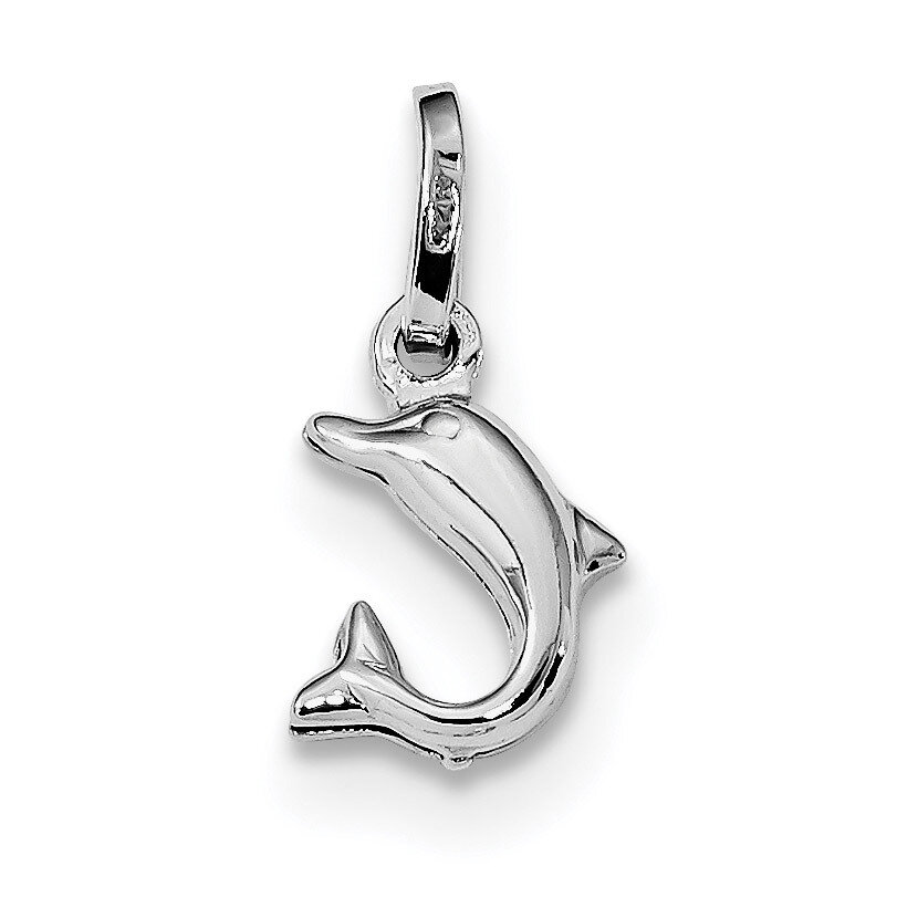 Jumping Dolphin Charm Sterling Silver Rhodium Plated Polished QC9266