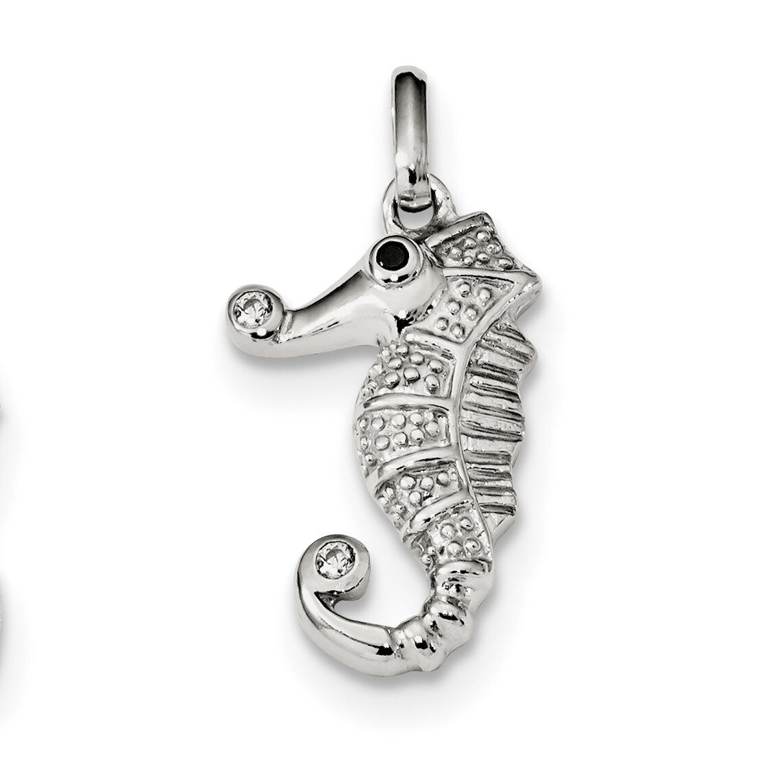 Black &amp; Clear CZ Diamond Seahorse Pendant Sterling Silver QC9271, MPN: QC9271,