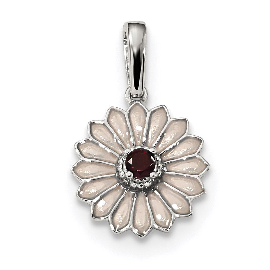 Garnet and Enamel Flower Pendant Sterling Silver QC9320, MPN: QC9320, 883957916620