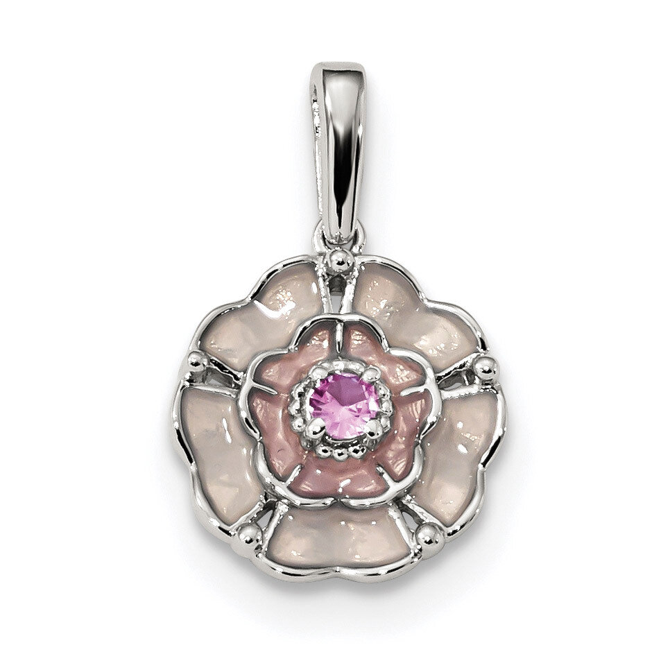 Created Pink Sapphire and Enamel Pendant Sterling Silver QC9322