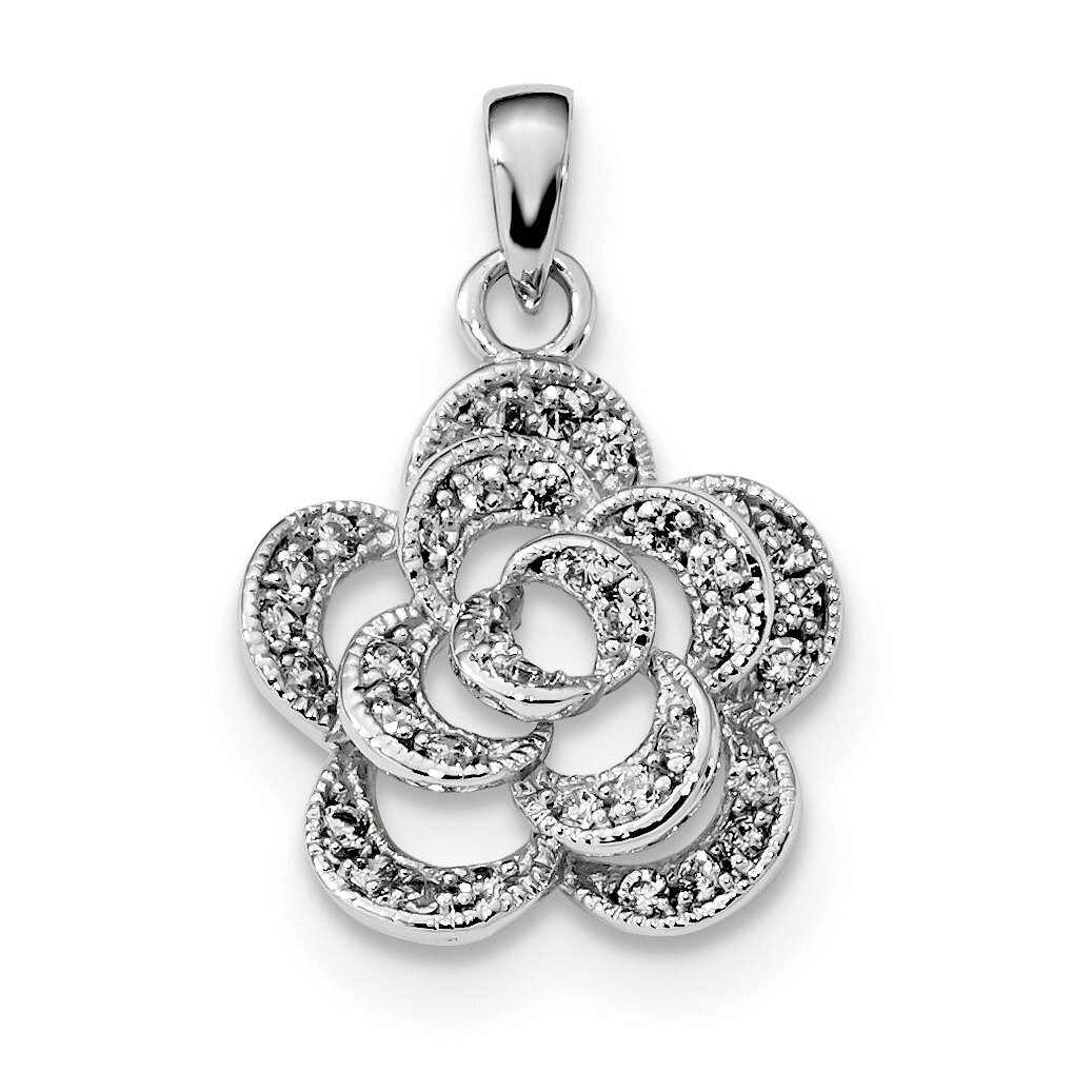 CZ Diamond Flower Pendant Sterling Silver Rhodium-plated QC9325, MPN: QC9325, 883957966823