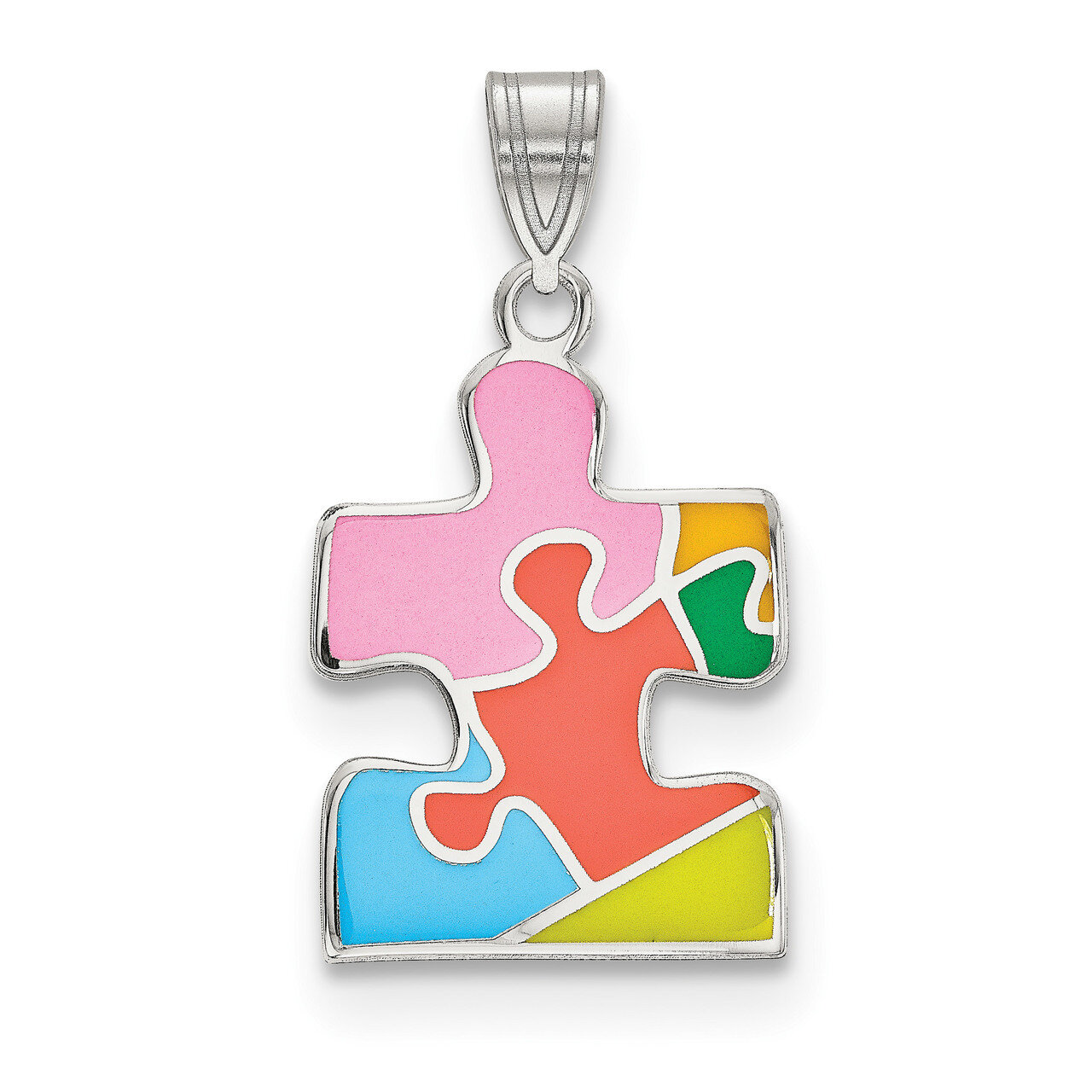 Autism Puzzle Piece Pendant Sterling Silver Rhodium-plated Enameled QC9337