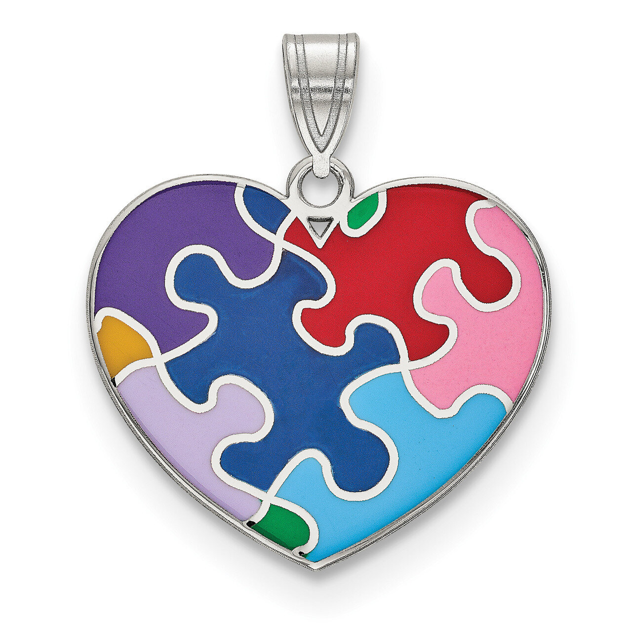 Autism Heart Pendant Sterling Silver Rhodium-plated Enameled QC9338