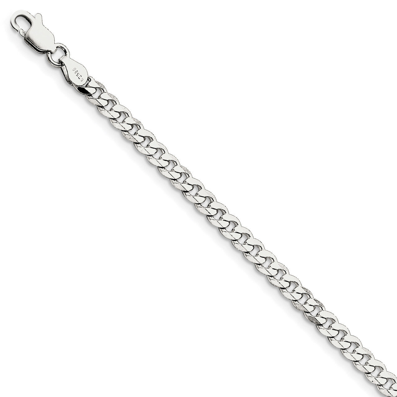 8 Inch Plated 4.5mm Curb Chain Sterling Silver Rhodium QCB120R-8, MPN: QCB120R-8, 883957953021