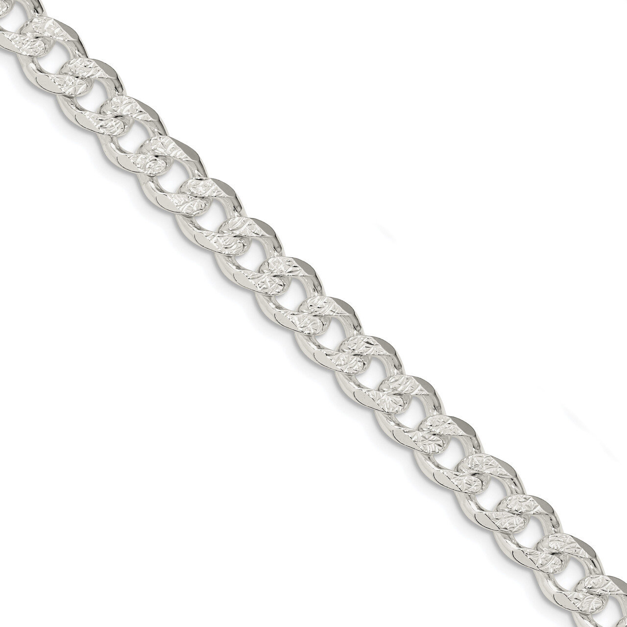9 Inch 9.15mm Pave Curb Chain Sterling Silver QCF250-9