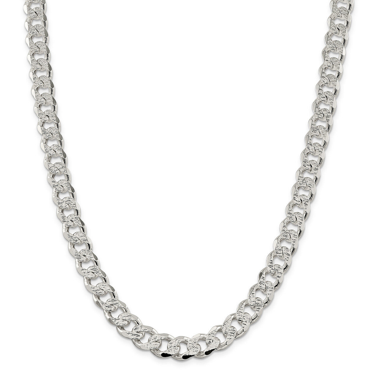 26 Inch 10.5mm Pave Curb Chain Sterling Silver QCF300-26