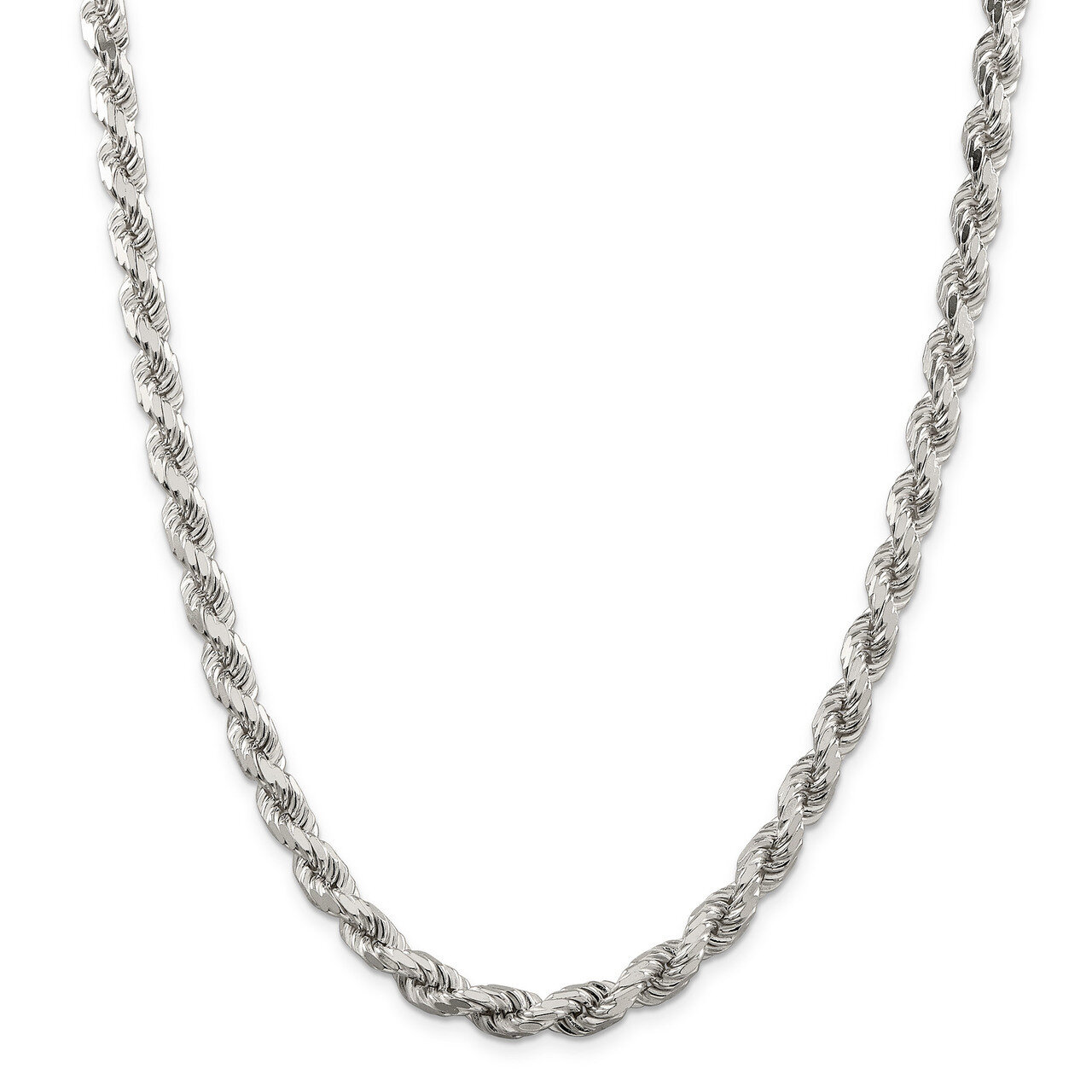 26 Inch 7mm Diamond-cut Polished 8 Sides Rope Chain Sterling Silver QDC140-26