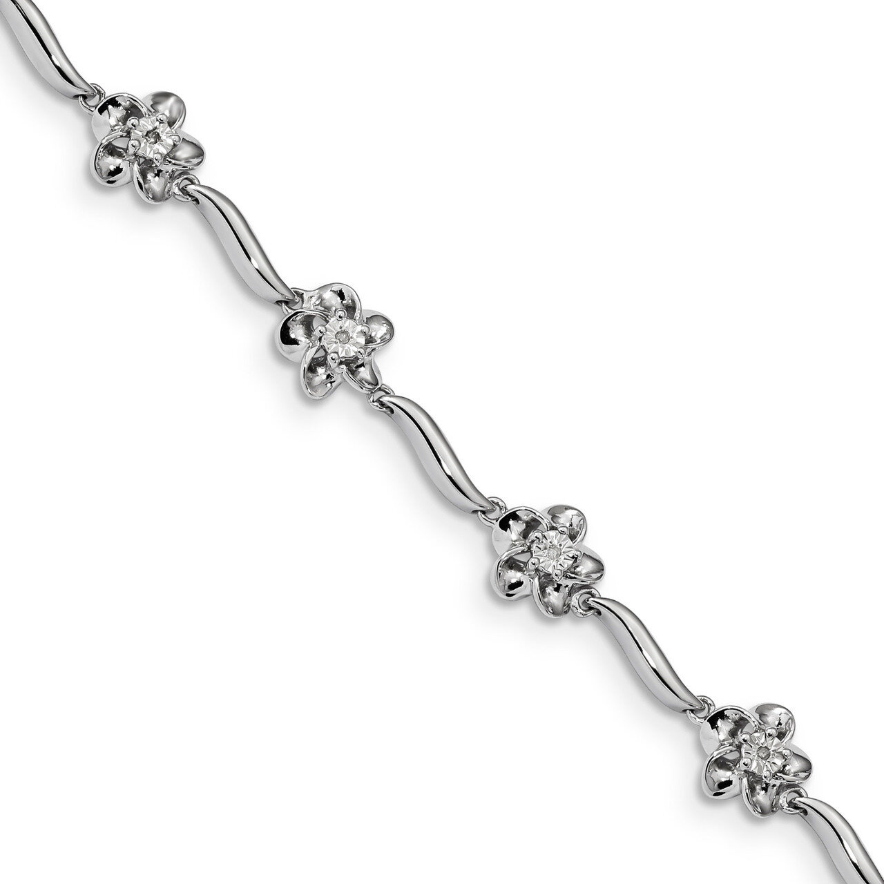Floral Diamond Bracelet 7.5 Inch Sterling Silver Rhodium-plated QDX1248, MPN: QDX1248, 883957241814