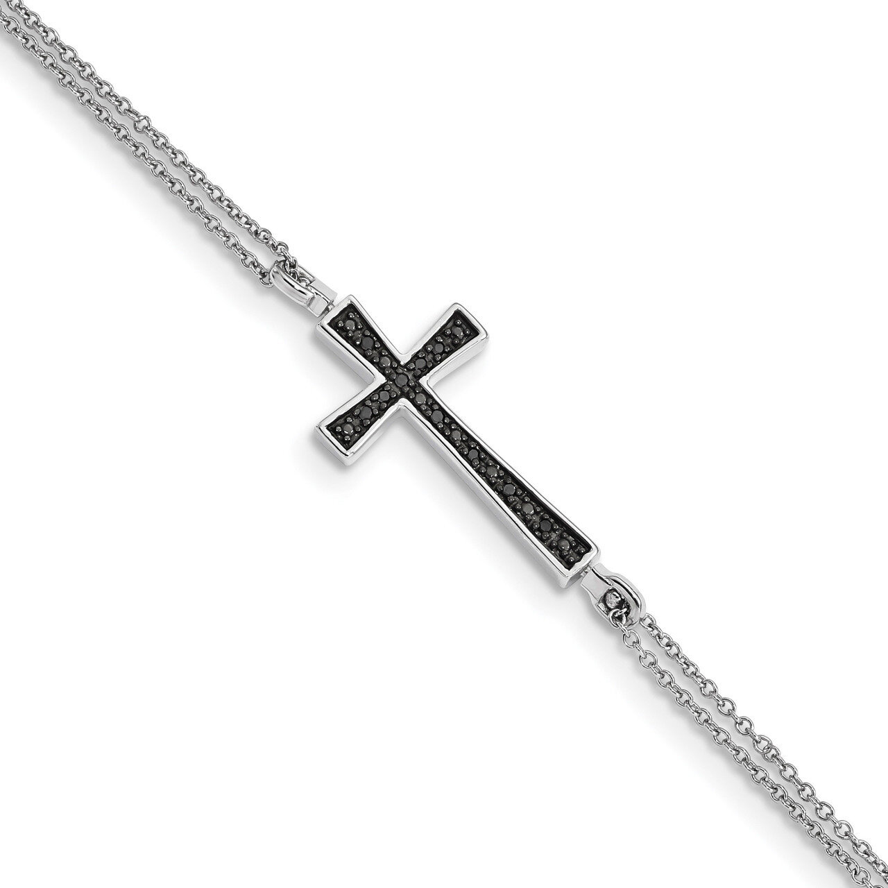 0.1ct. Black &amp; White Diamond Rvsble Cross 2 Strand Bracelet 7 Inch Sterling Silver Rhodium-plated Q…