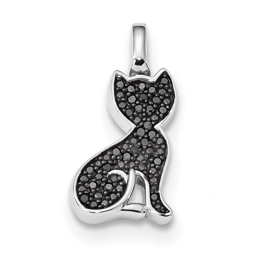 0.25ct. Black & White Diamond Reversible Cat Pendant Sterling Silver Rhodium QDX1258