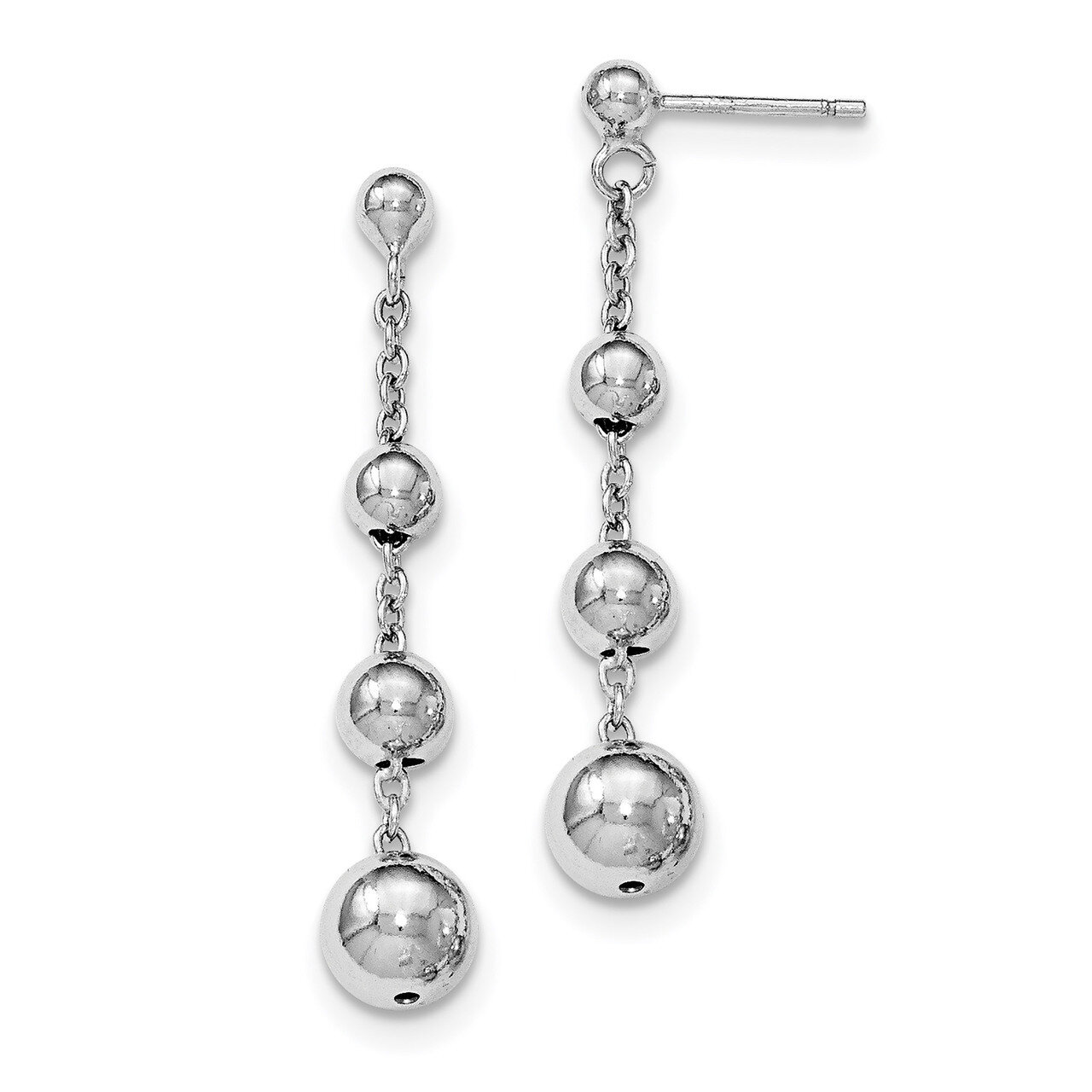 Beaded Post Dangle Earrings Sterling Silver Rhodium-plated Polished QE11367