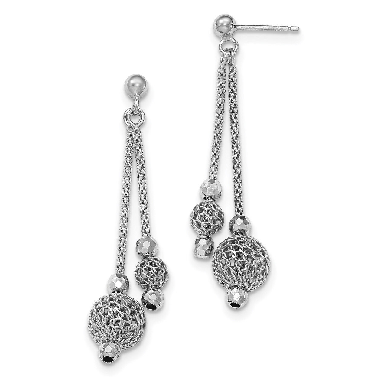 Beaded Post Dangle Earrings Sterling Silver Rhodium-plated QE11377, MPN: QE11377, 191101230851