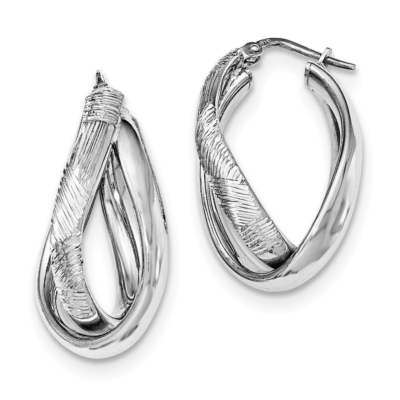 Hoop Earrings Sterling Silver Rhodium-plated Textured QE11411, MPN: QE11411, 883957813547