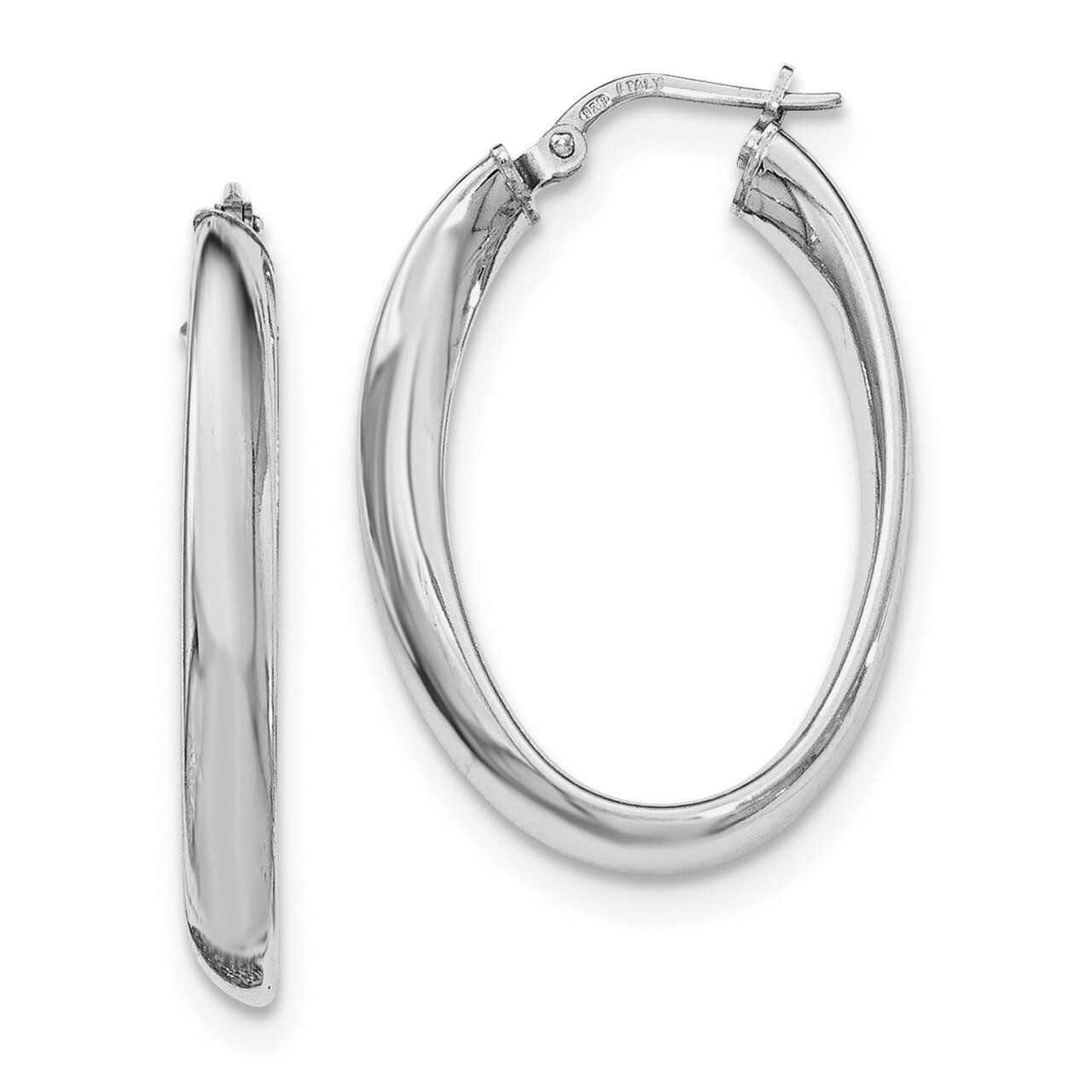 Oval Hoop Earrings Sterling Silver Rhodium-plated QE11428, MPN: QE11428, 191101231612