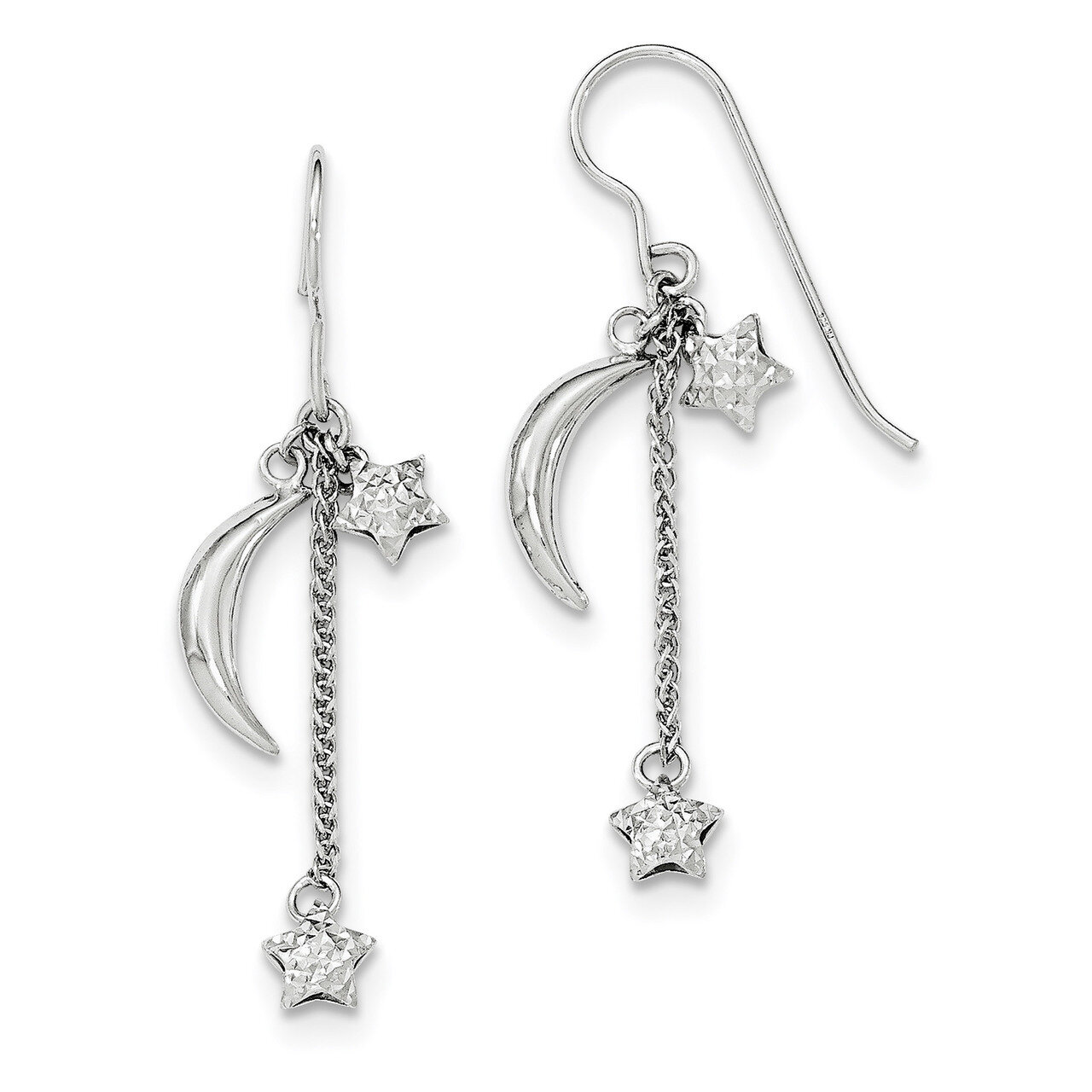Diamond-cut Puff Stars and Moons Earrings Sterling Silver Rhodium Plated QE11463, MPN: QE11463, 191…