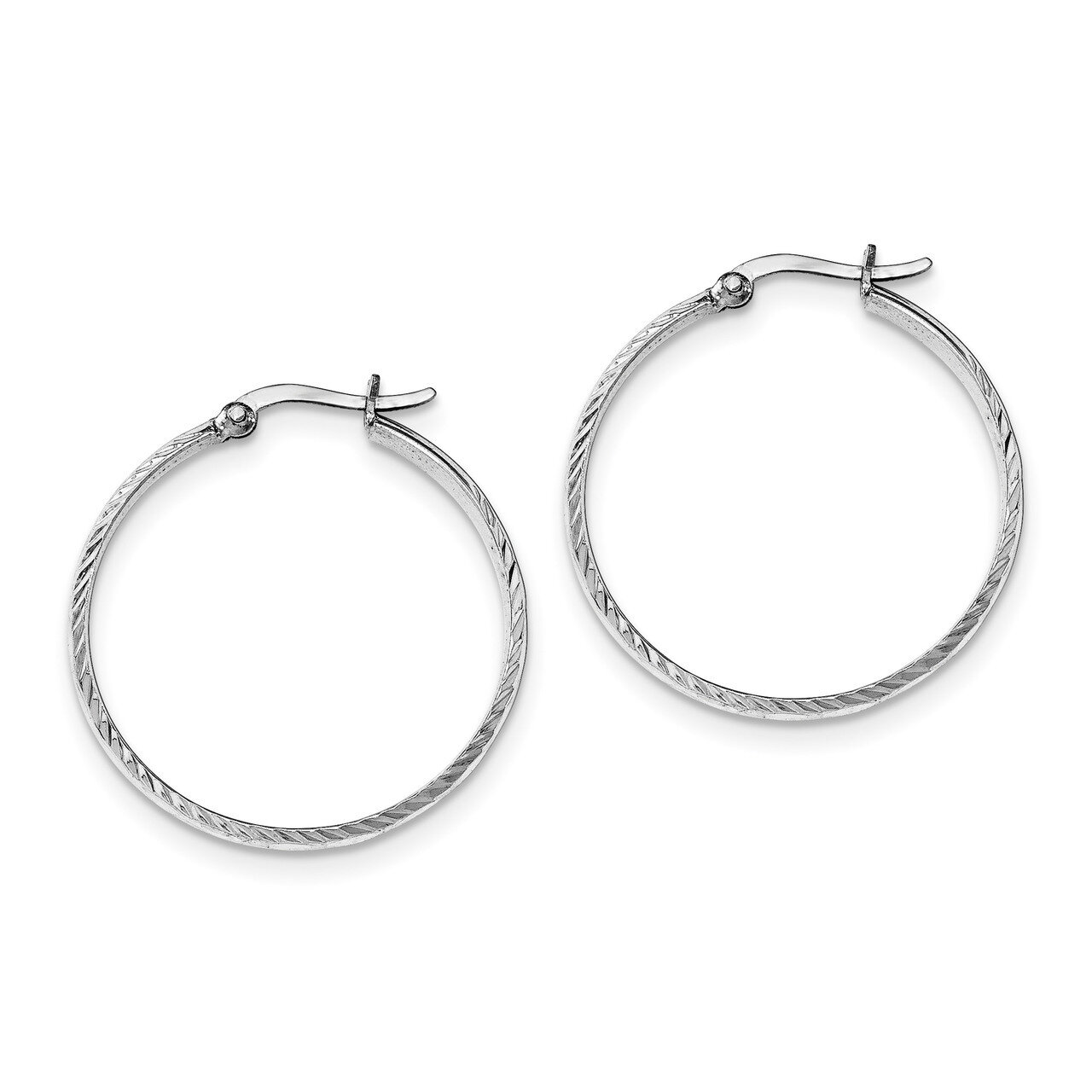 Medium Round Hoop Earringss Sterling Silver Rhodium-plated Polished Textured QE11489, MPN: QE11489,…