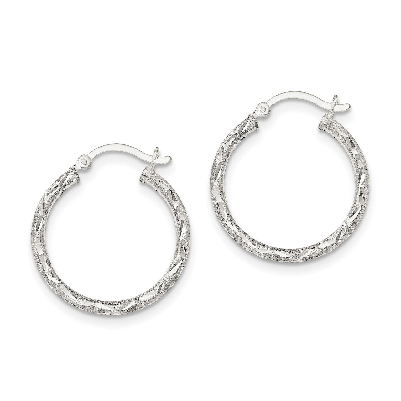 Diamond-cut Hinged Hoop Earrings Sterling Silver Satin QE11495, MPN: QE11495, 191101228834