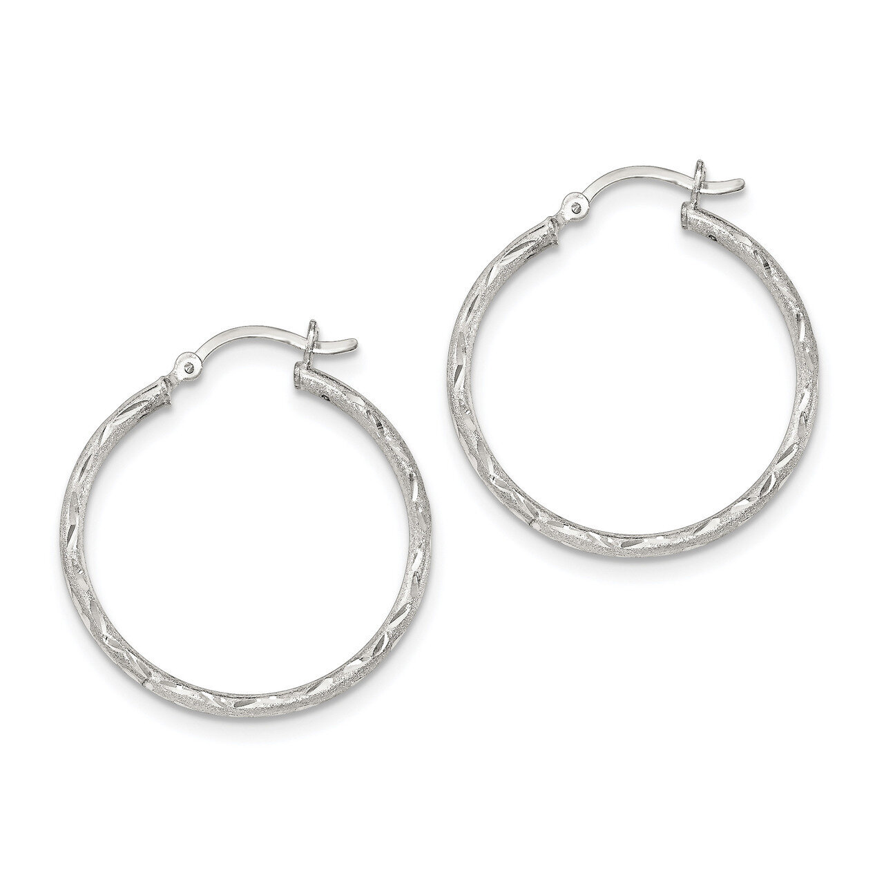 Diamond-cut Hinged Hoop Earrings Sterling Silver Satin QE11496, MPN: QE11496, 191101229565
