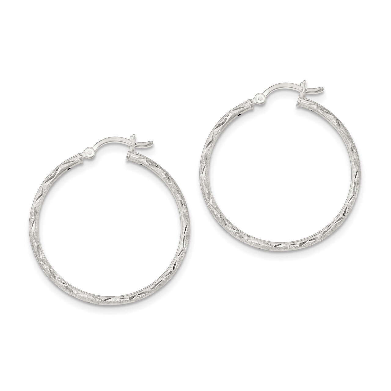 Diamond-cut Hinged Hoop Earrings Sterling Silver Satin QE11497