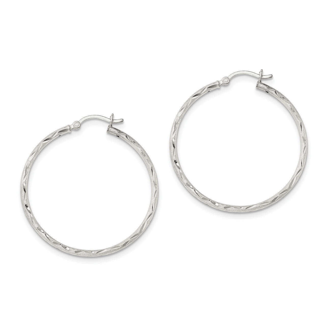 Diamond-cut Hinged Hoop Earrings Sterling Silver Satin QE11498, MPN: QE11498, 191101230752