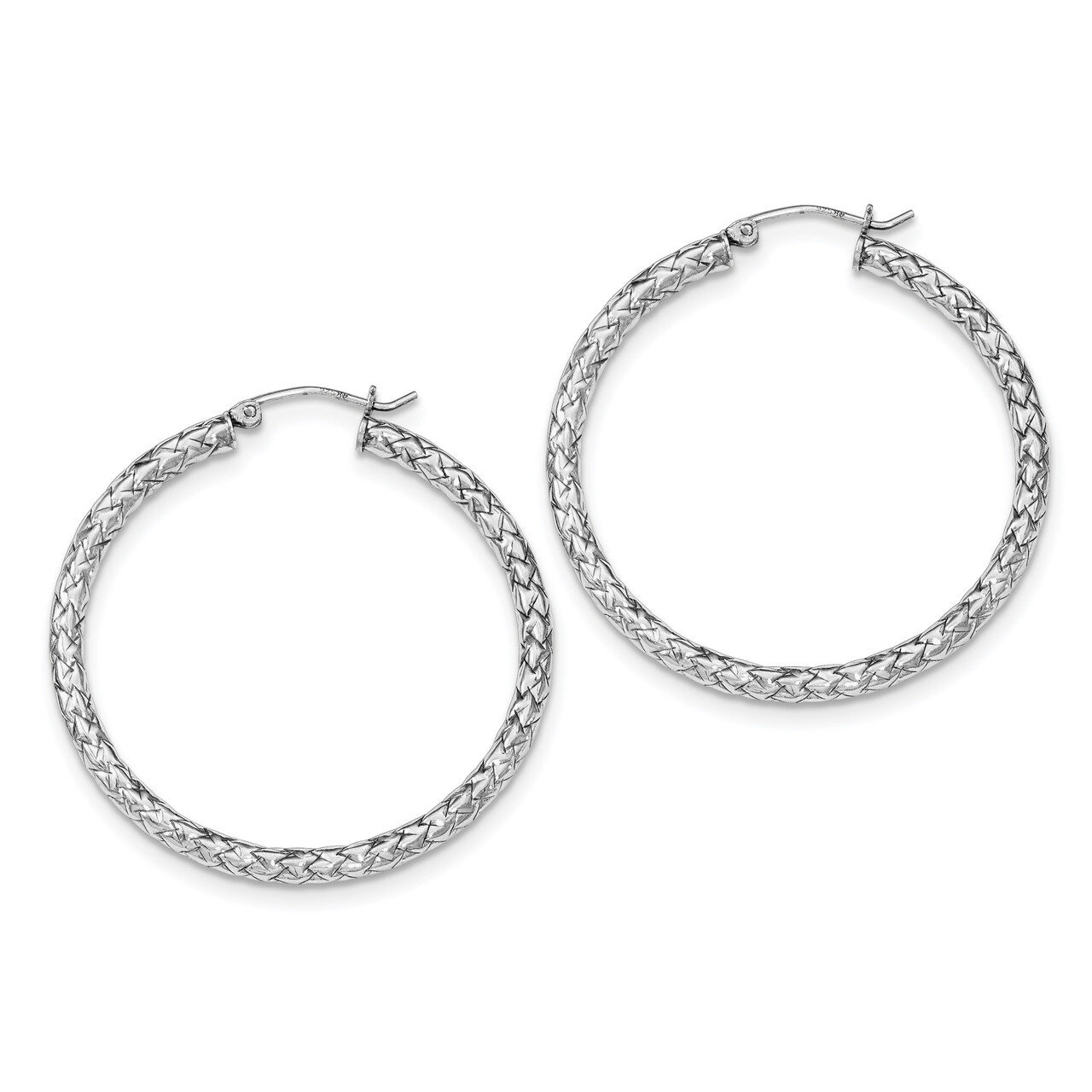 Hinged Hoop Earrings Sterling Silver Rhodium-plated Textured QE11502