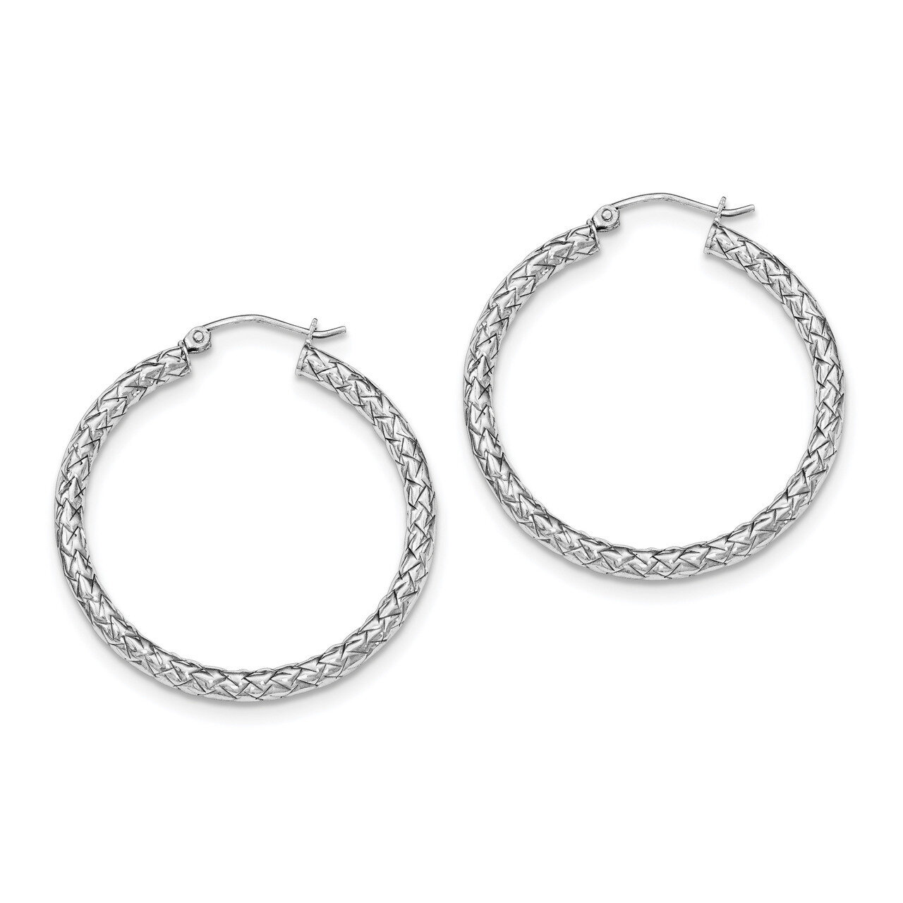 Hinged Hoop Earrings Sterling Silver Rhodium-plated Textured QE11503, MPN: QE11503, 191101228841