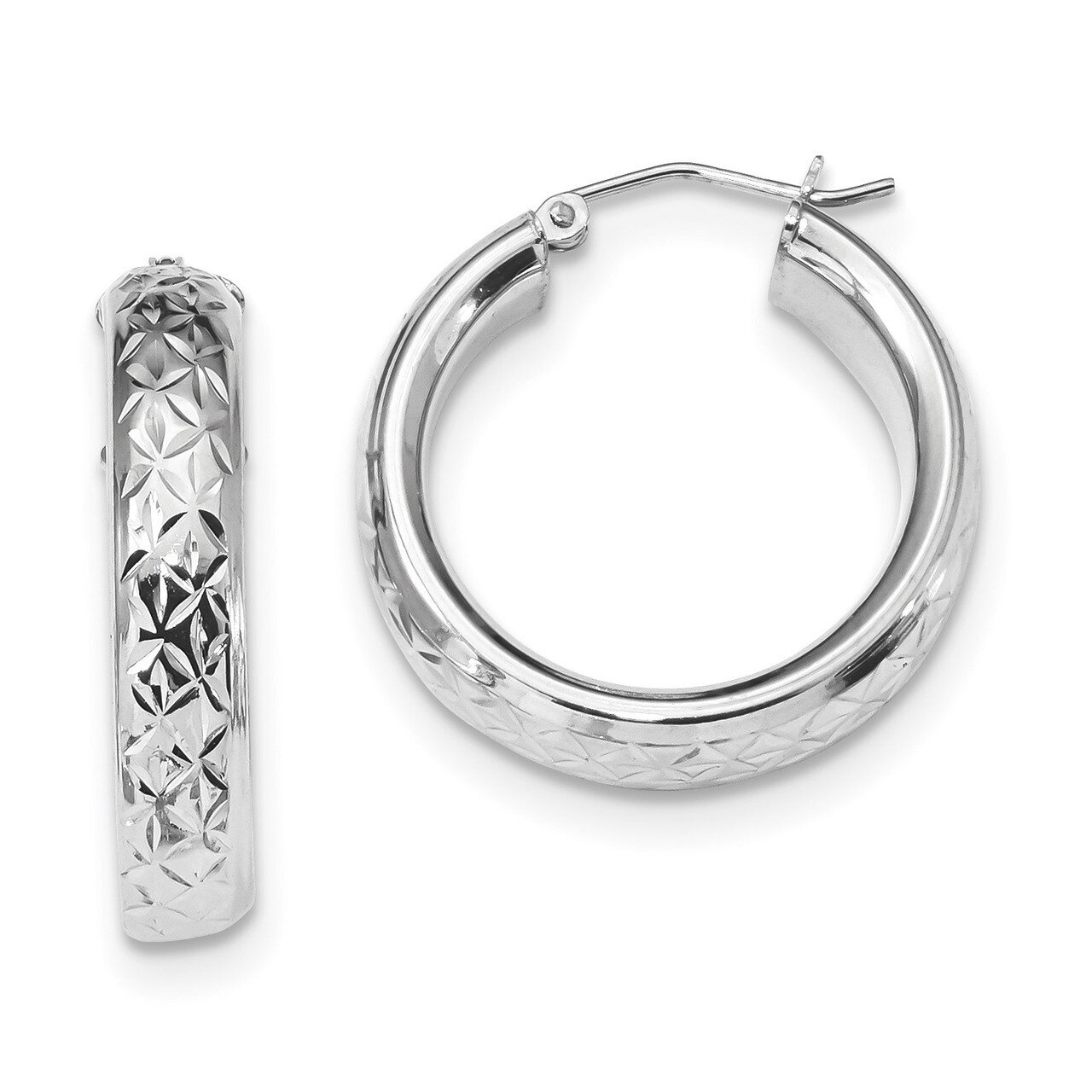 Diamond Cut Hinged Hoop Earrings Sterling Silver Rhodium-plated QE11515