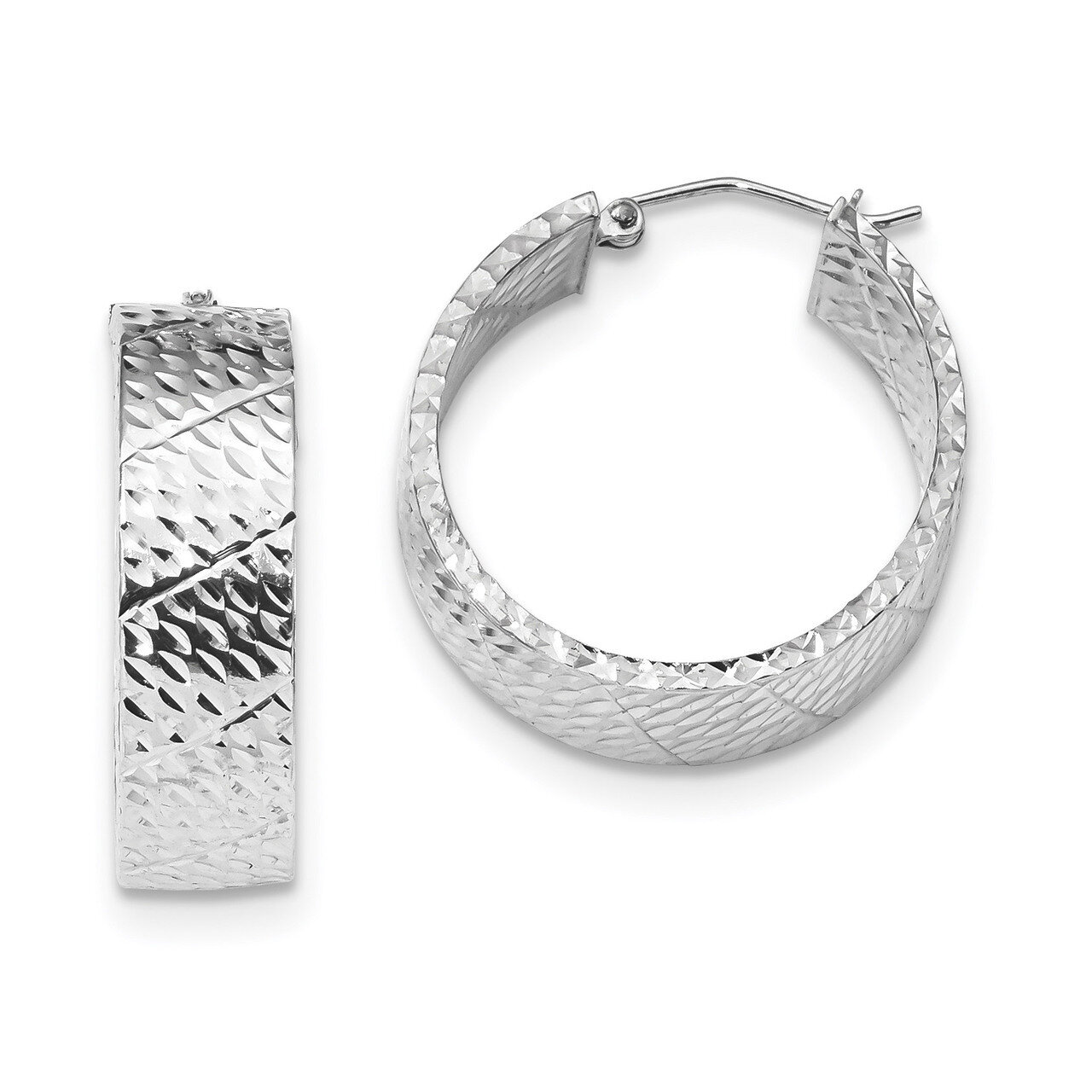 Diamond-cut Hinged Hoop Earrings Sterling Silver Rhodium-plated QE11517, MPN: QE11517, 191101228599