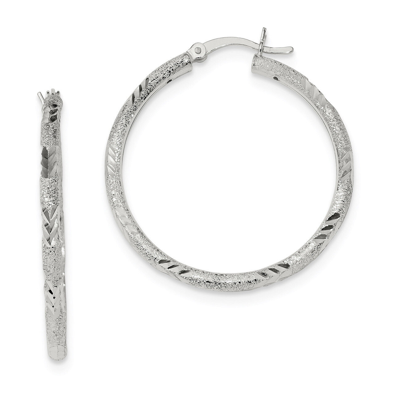 Diamond-cut Laser-cut Hinged Hoop Earrings Sterling Silver Polished QE11519, MPN: QE11519, 19110122…