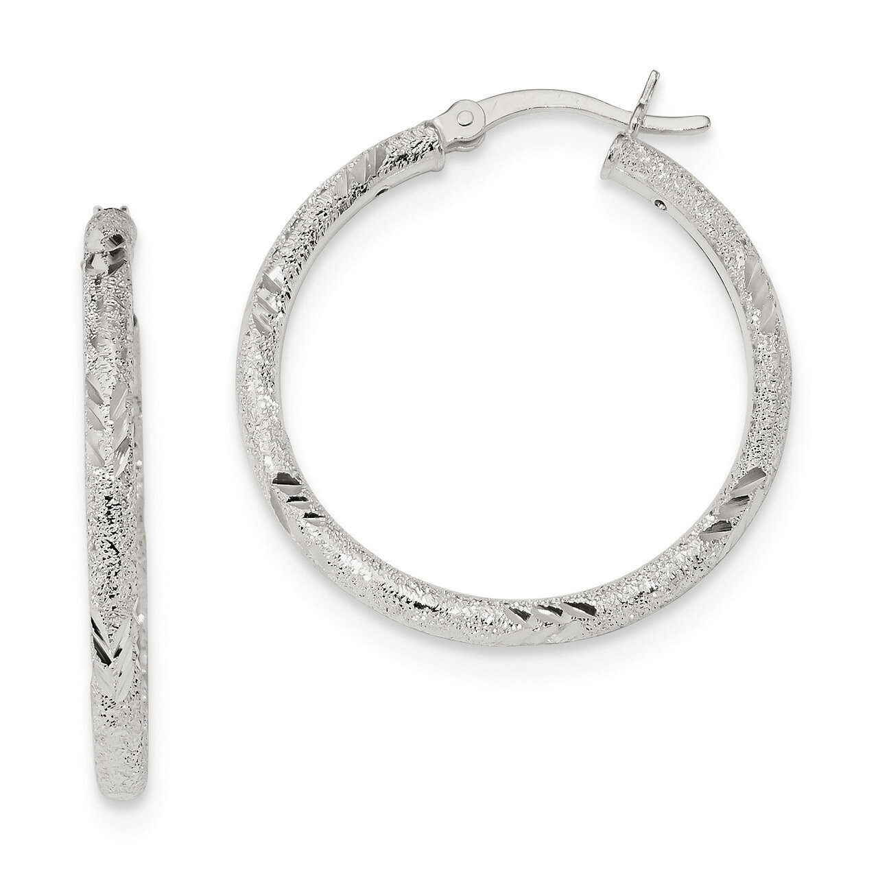 Diamond-cut Laser-cut Hinged Hoop Earrings Sterling Silver Polished QE11520