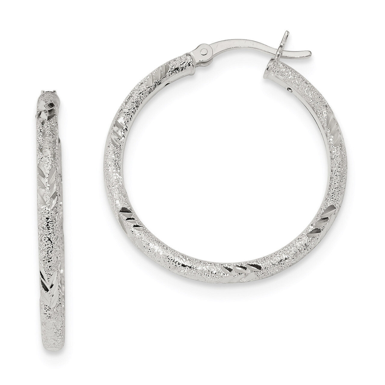 Diamond-cut Laser-cut Hinged Hoop Earrings Sterling Silver Polished QE11520, MPN: QE11520, 19110122…