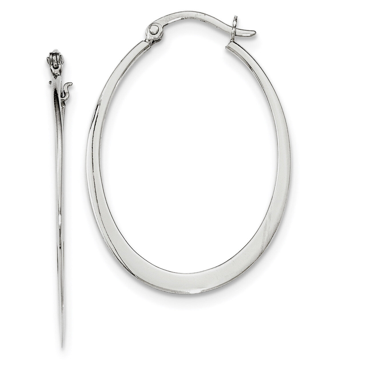 Oval Hinged Hoop Earrings Sterling Silver Rhodium-plated Polished QE11596, MPN: QE11596, 1911012318…