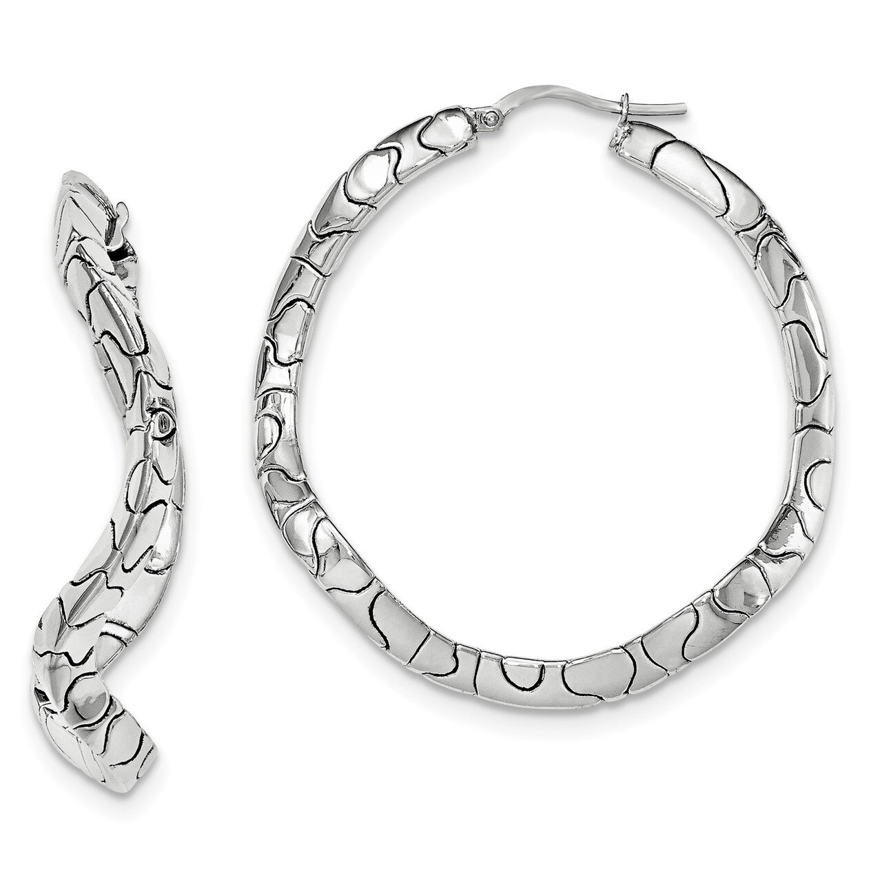 Waved Hinged Hoop Earringss Sterling Silver Rhodium-plated Polished QE11600, MPN: QE11600, 19110122…