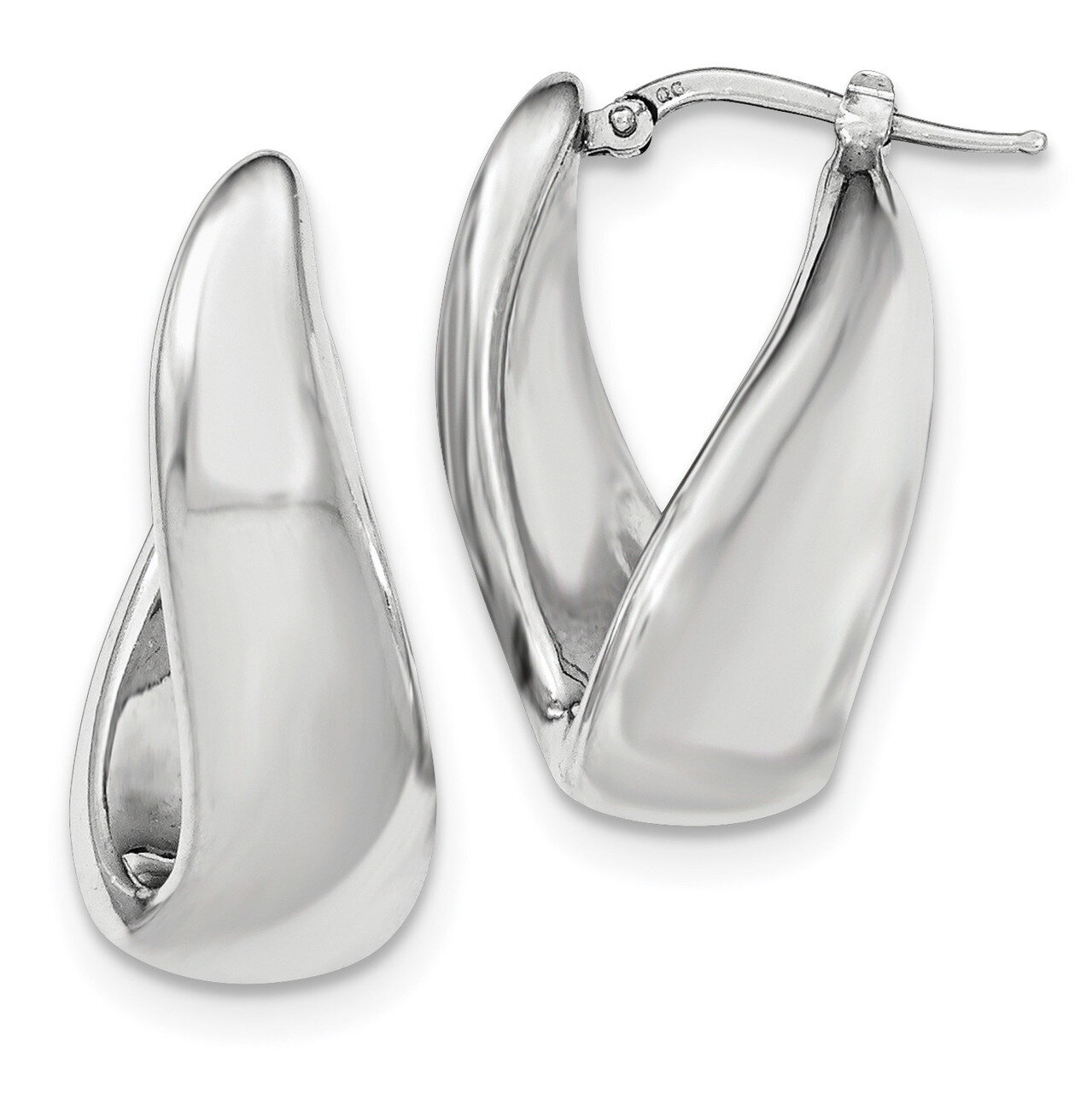 Hollow Hinged Post Hoop Earring Sterling Silver Rhodium-plated Polished QE11631