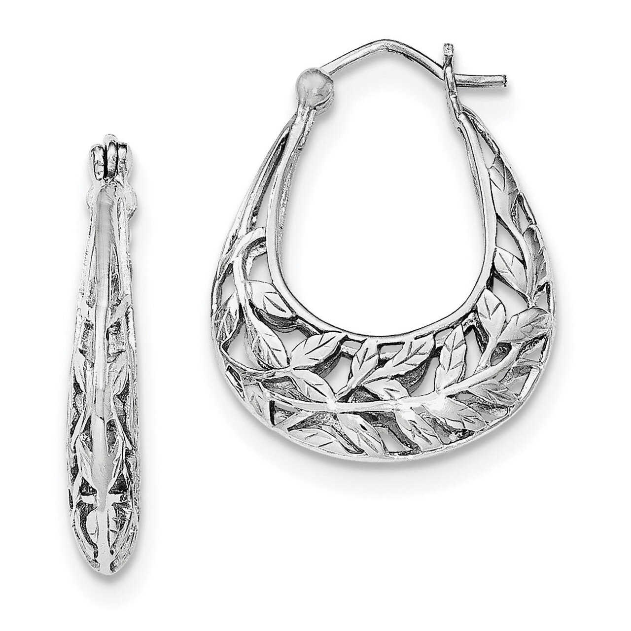 Leaves Hinged Hoop Earrings Sterling Silver Rhodium-plated Polished QE11647, MPN: QE11647, 19110122…