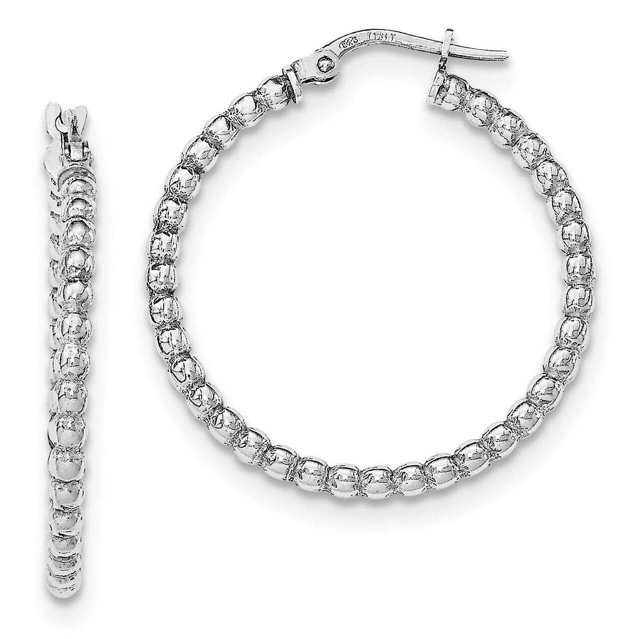 Beaded Hinged Hoop Earrings Sterling Silver Rhodium-plated QE11657, MPN: QE11657, 191101230400