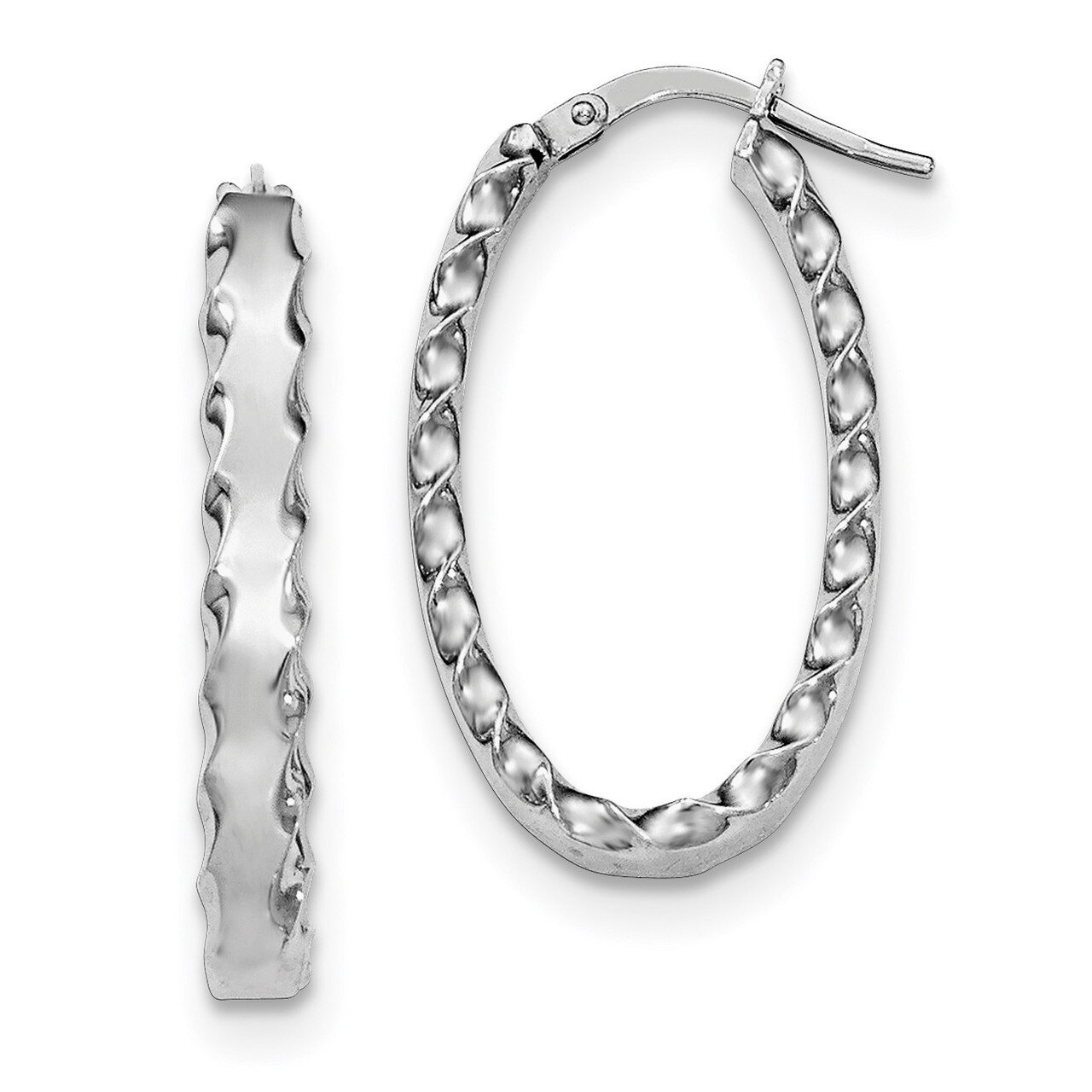 Oval Scalloped Edge Hoop Earrings Sterling Silver Rhodium-plated QE11675, MPN: QE11675, 191101230660