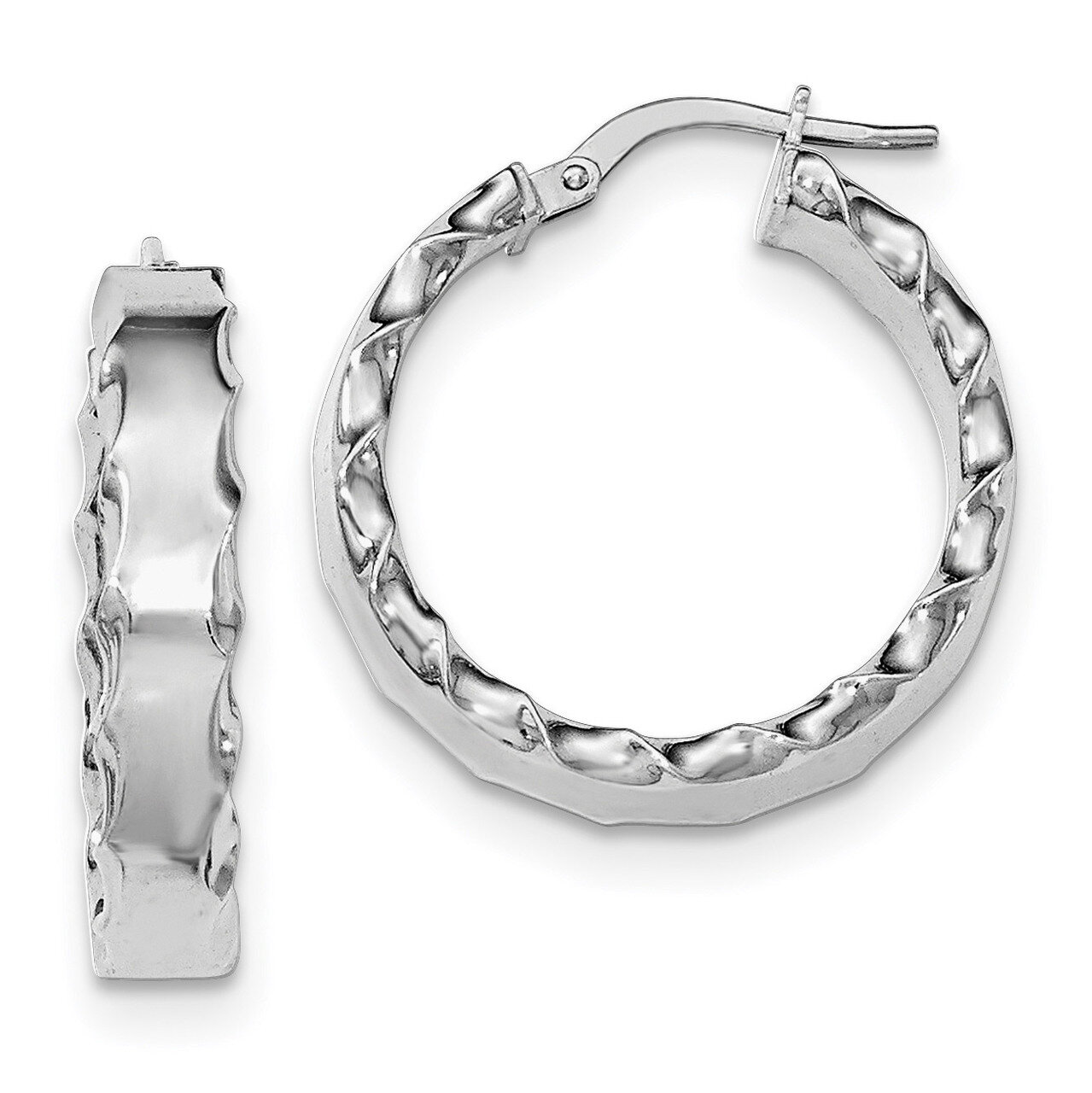 Scalloped Edge Hoop Earrings Sterling Silver Rhodium-plated QE11678, MPN: QE11678, 191101228605
