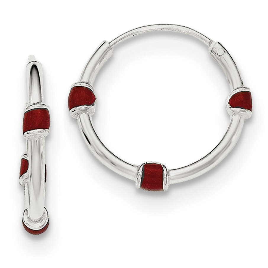 Red Enamel Hoop Earrings Sterling Silver Polished QE11706