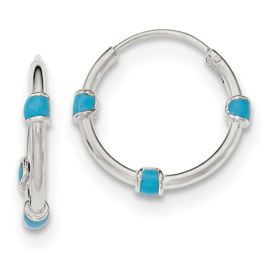Light Blue Enamel Hoop Earrings Sterling Silver Polished QE11707, MPN: QE11707, 191101231988