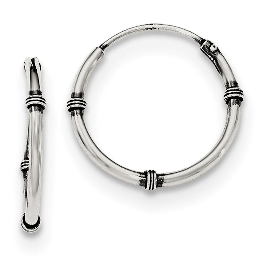 Hoop Earrings Sterling Silver Polished and Antiqued QE11708
