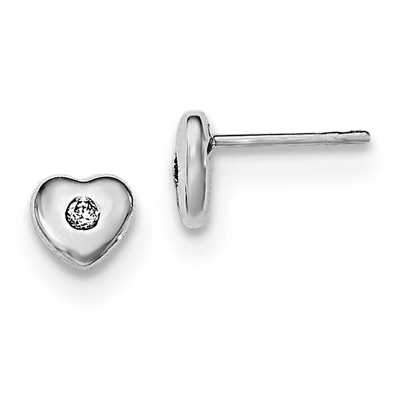 CZ Diamond Heart Post Earrings Sterling Silver Rhodium-plated QE11763, MPN: QE11763, 191101229336