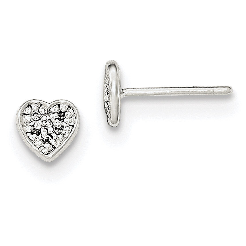 CZ Diamond Heart Post Earrings Sterling Silver QE11767, MPN: QE11767, 191101230967