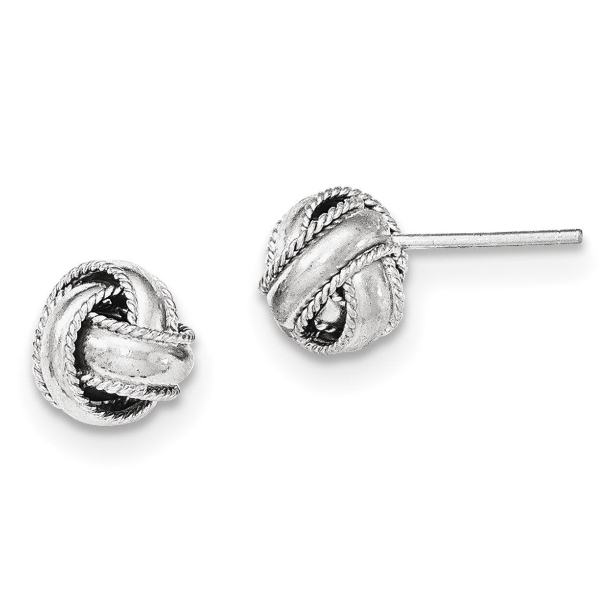 Rope Edged Knot Post Earrings Sterling Silver Rhodium-plated QE11784, MPN: QE11784, 191101230493