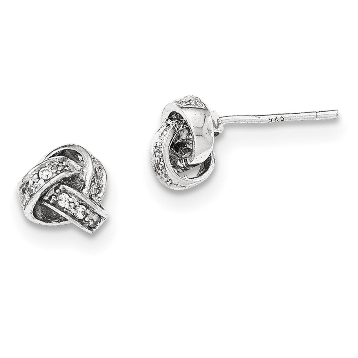 CZ Diamond Twisted Children&#39;s Post Earrings Sterling Silver Rhodium-plated Polished QE11796
