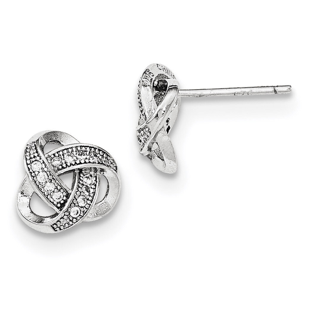 CZ Diamond MicroPave Love Knot Post Earrings Sterling Silver Rhodium-plated QE11797, MPN: QE11797, …
